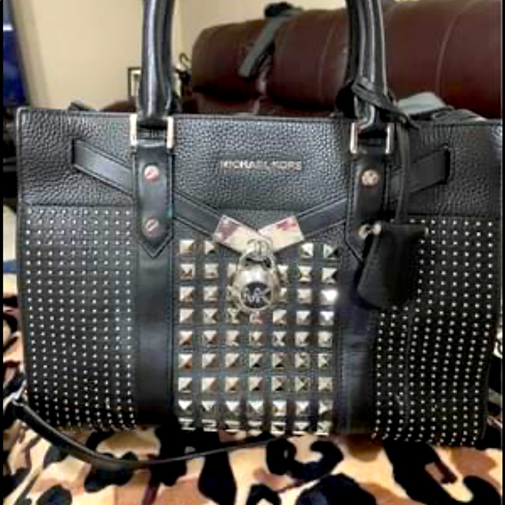 Michael Kors Black Full Grain Leather with silver rivets